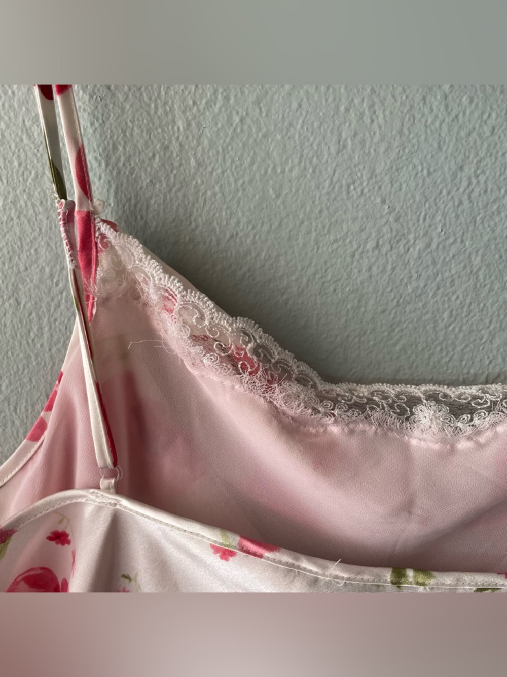 delicates Pink and Green Floral Satin Slip Chemise - Picture 7 of 12